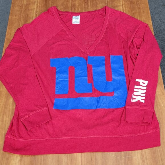 NFL Tops - NFL Victoria's Secret PINK NY Giants Long Sleeve Red V-Neck Tee - L